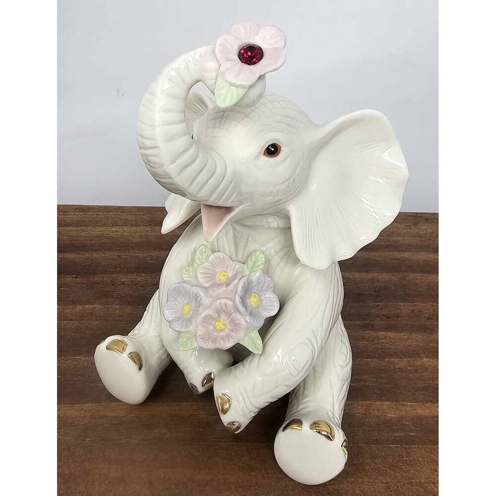 Lenox Sweet Spring Elephant With Bouquet Flowers Figurine January Birthstone